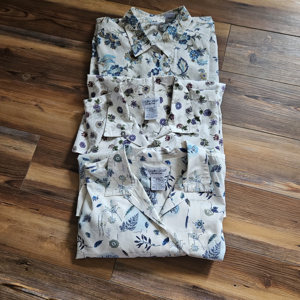 Casual Floral Button-Down Shirt - Cream and Blue
